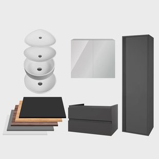 Badkamermeubelset BWS Sally 100 cm Twee Soft-Close Lades Met Waskom Hoogglans Grijs