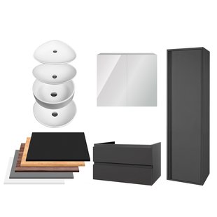 Badkamermeubelset BWS Sally 100 cm Twee Soft-Close Lades Met Waskom Mat Grijs