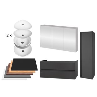 Badkamermeubelset BWS Sally 120 cm Twee Soft-Close Lades Met Waskom Hoogglans Grijs