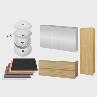 Badkamermeubelset BWS Sally 120 cm Twee Soft-Close Lades Met Waskom Licht Eiken