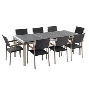 Beliani - GROSSETO - Tuinset voor 8 Rotan - Grijs|Zwart - Graniet