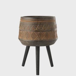 J-Line bloempot 3 Poten Etnisch - magnesium - bruin|beige - Ø 43 cm