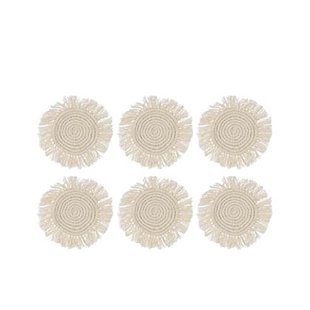 J-Line onderzetter Franje - katoen - beige - 6 stuks J-Line onderzetter Franje - katoen - beige - 6 stuks