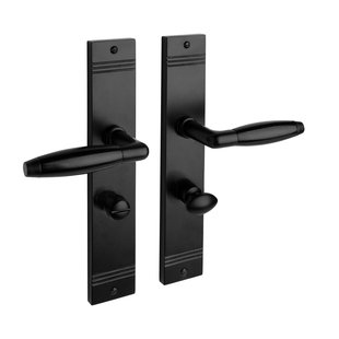 De Oude Deurklink Deurklink Retro geveerd mat zwart op schild met wc slot 63/8 mm