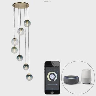 QAZQA Smart hanglamp messing 7-lichts incl. Wifi ST64 - Pallon QAZQA Smart hanglamp messing 7-lichts incl. Wifi ST64 - Pallon