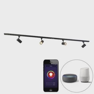 QAZQA Smart 1-fase railsysteem met 4 wifi GU10 spots zwart - Iconic