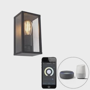 QAZQA Smart wandlamp zwart 26 cm IP44 incl. Wifi ST64 - Charlois QAZQA Smart wandlamp zwart 26 cm IP44 incl. Wifi ST64 - Charlois