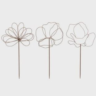 J-Line decoratie Tuin Bloemen - ijzer - roest - 3 stuks