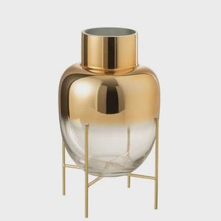 J-Line vaas Cilinder Op Voet - glas - transparant|goud - large - Ø 21 cm J-Line vaas Cilinder Op Voet - glas - transparant|goud - large - Ø 21 cm