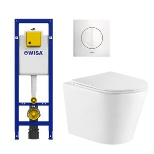 QeramiQ Dely Toiletset - Wisa inbouwreservoir - witte bedieningsplaat - toilet - zitting - glans wit 0704406/sw543431/