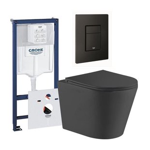 QeramiQ Dely Toiletset - Grohe inbouwreservoir - mat zwarte bedieningsplaat - rechthoek toilet - zitting - mat zwart 0729205/SW1026253/sw656727/SW1000768