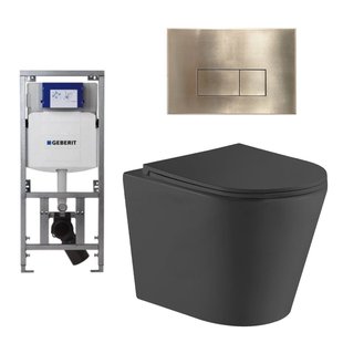 QeramiQ Dely Toiletset - 36.3x51.7cm - diepspoel - rimless - Geberit UP320 inbouwreservoir - met Burda frame - softclose toiletzitting - bedieningsplaat - rechtehoekige knoppen - SW1026253/0701131/SW706201/SW1000768