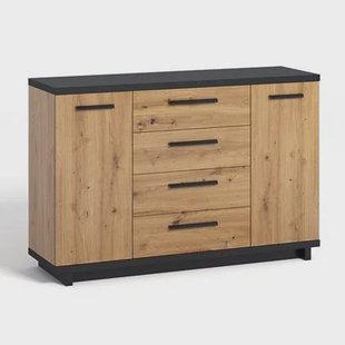 Meubella - Dressoir Incala - Eiken - Zwart - 135 cm
