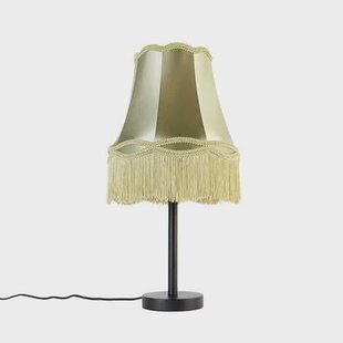 QAZQA Klassieke tafellamp zwart met granny kap groen 30 cm - Simplo