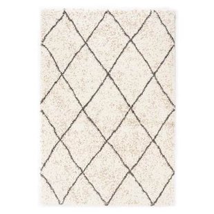 Boho&me Hoogpolig vloerkleed geruit Artisan - wit|grijs - 160x230 cm