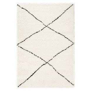 Boho&me Hoogpolig vloerkleed ruit Artisan - wit|zwart - 80x150 cm