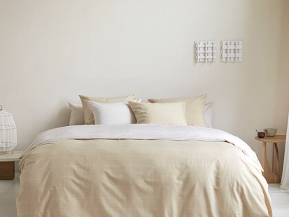 Yumeko Dekbedovertrek katoen TENCEL™ double face latte check/chambray 60% biologisch katoen, 40% TENCEL™