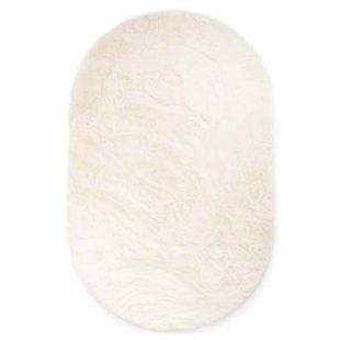 Tapeso Ovaal hoogpolig vloerkleed - Comfy plus - wit - 150x240 cm