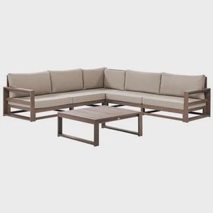 Beliani-TIMOR-Loungeset 5-zits-Donkere houtkleur-FSC® acaciahout