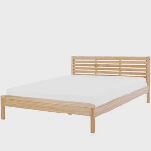 Beliani-CARNAC -Tweepersoonsbed-Lichtbruin-160 x 200 cm-Rubberhout