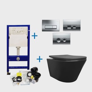 Geberit UP100 Toiletset Wiesbaden Vesta Junior Rimless Mat Zwart Set74 met Delta Drukplaat