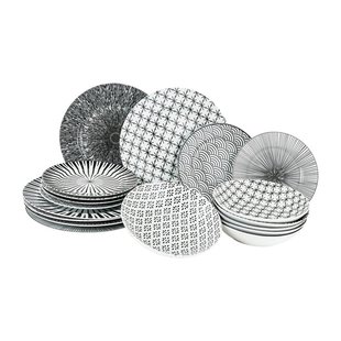 Serviesset Seoul - zwart/wit - 18-delig