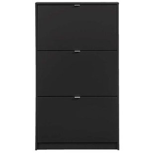 Leen Bakker - Schoenenkast Hamburg 3 Kleppen - 123,6x70,3x24 Cm - Spaanplaat - Zwart - 70.3x123.6x24 Cm