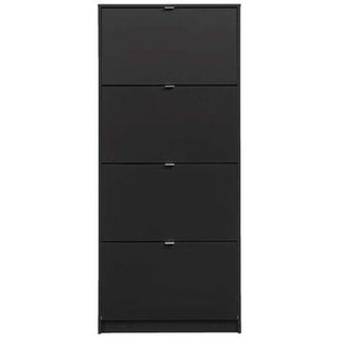 Leen Bakker - Schoenenkast Hamburg 4 Kleppen - 162x70,3x24 Cm - Spaanplaat - Zwart - 70.3x162x24 Cm
