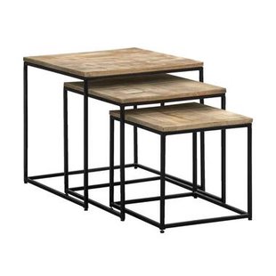 Leen Bakker - Set Van 3 Bijzettafels Kyan - Zwart/naturel - 48x50x50 Cm - Hout - Bruin