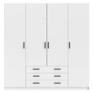 25% korting - Leen Bakker - Kledingkast Sprint 4-deurs - 200x196x50 Cm - Spaanplaat - Wit