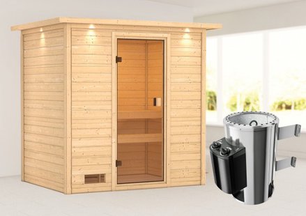 Karibu | Selena Sauna met Dakkraag | Kachel 3,6 kW Geïntegreerde Bediening