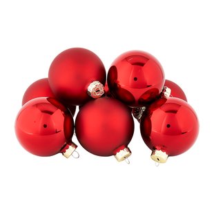 Kerstbal rood - glas - set van 8
