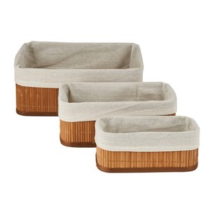 Bamboe manden met voering - 3 stuks