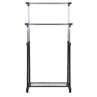 Leen Bakker - Kledingrek Op Wieltjes - /chroom - Dubbel Rek - Metaal - Zwart - 43x83x168 Cm