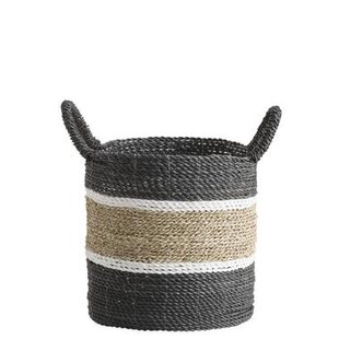 2e Halve Prijs Leen Bakker - Mand Bologna - Naturel/zwart/wit - 35xØ33 Cm - Zeegras - Beige