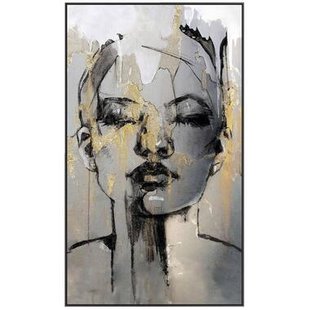 Leen Bakker - Schilderij Vrouw Met Goud - 118x70 Cm - Canvas - Zwart#Goudkleurig