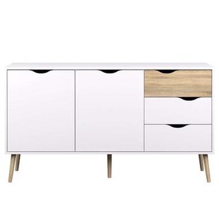 Leen Bakker - Dressoir Delta 5-vaks - Wit - 81,7x147,1x39 Cm - MDF - Bruin#Wit - 147.1x81.7x39 Cm