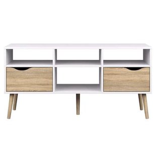 Leen Bakker - TV-meubel Delta 6-vaks - Wit/eikenkleur - 57,4x117,1x39 Cm - MDF - Wit#Bruin - 117.1x57.4x39 Cm