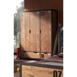 25% korting - Leen Bakker - Vipack 3-deurs Kledingkast Alex - Bruin - 200x147,4x55 Cm - Hout/MDF - Zwart#Bruin