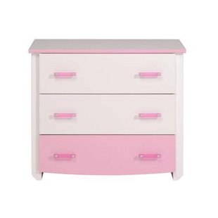 Leen Bakker - Ladekast Kiki - Wit/roze - 90x79x45 Cm - Spaanplaat - Wit#Roze