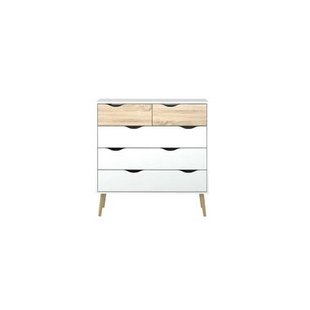 Leen Bakker - Ladekast Delta 5 Lades - Wit/eikenkleur - 100,9x98,6x39,5 Cm - Spaanplaat/MDF - Wit#Beige - 98.6x100.9x39 Cm