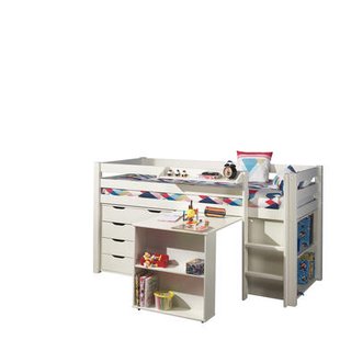 Leen Bakker - Vipack Halfhoogslaper Pino Met Bureau - Incl. Lades - 114x105x209,3 Cm - Grenenhout - Wit