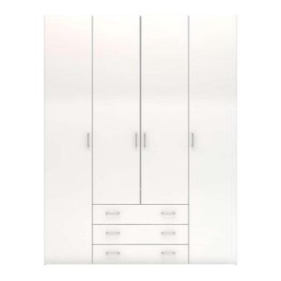 25% korting - Leen Bakker - Kledingkast Space - 4-deurs - Hoogglans - 200,4x154x49,5 Cm - Spaanplaat - Wit - 49.5x154x200.4 Cm