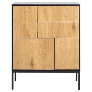Leen Bakker - Dressoir Avola - Zwart/eiken - 103x80x40 Cm - Metaal/MDF - Zwart#Bruin