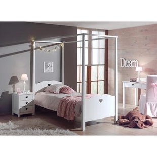 Leen Bakker - Vipack Hemelbed Amori Met Nachtkastje - MDF - Wit