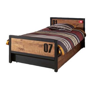 Leen Bakker - Vipack Bed Alex Met Rolbed/opberglade En Nachtkastje - Bruin/zwart - 90x200 Cm - Grenenhout - Bruin#Zwart