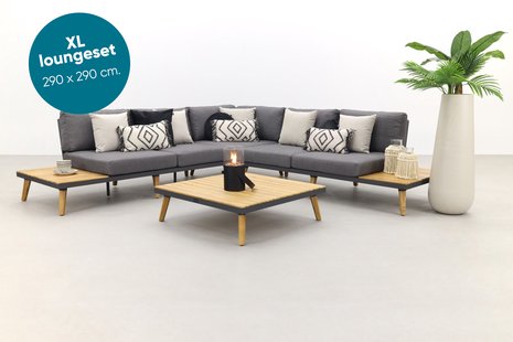 Cordoba loungeset aluminium - teak 4-delig Cordoba loungeset aluminium - teak 4-delig