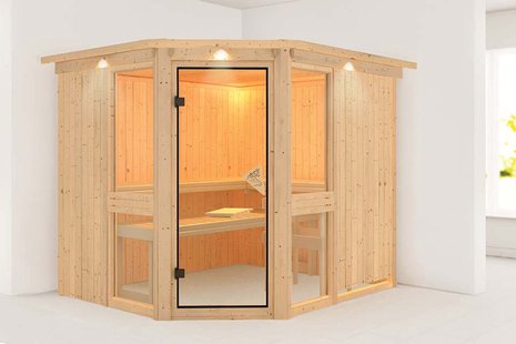 Karibu | Amelia 3 Sauna met Dakkraag | Helderglas Deur