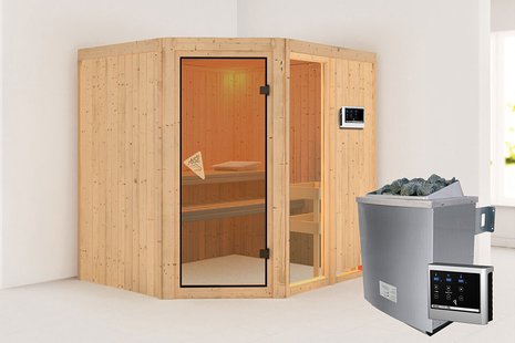Karibu | Fiona 2 Sauna | Biokachel 9 kW Externe Bediening Karibu | Fiona 2 Sauna | Biokachel 9 kW Externe Bediening