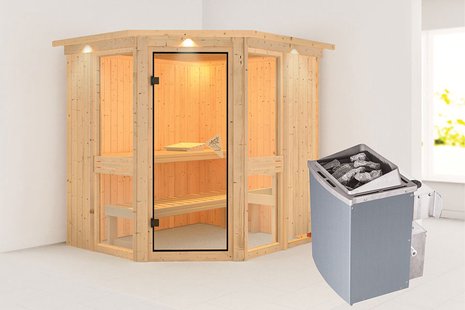 Karibu | Amelia 1 Sauna met Dakkraag | Bronzeglas Deur | Kachel 9 kW Geïntegreerde Bediening